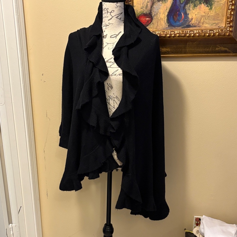 Elegant Black Ruffled Women's Knit long scarf/wrap